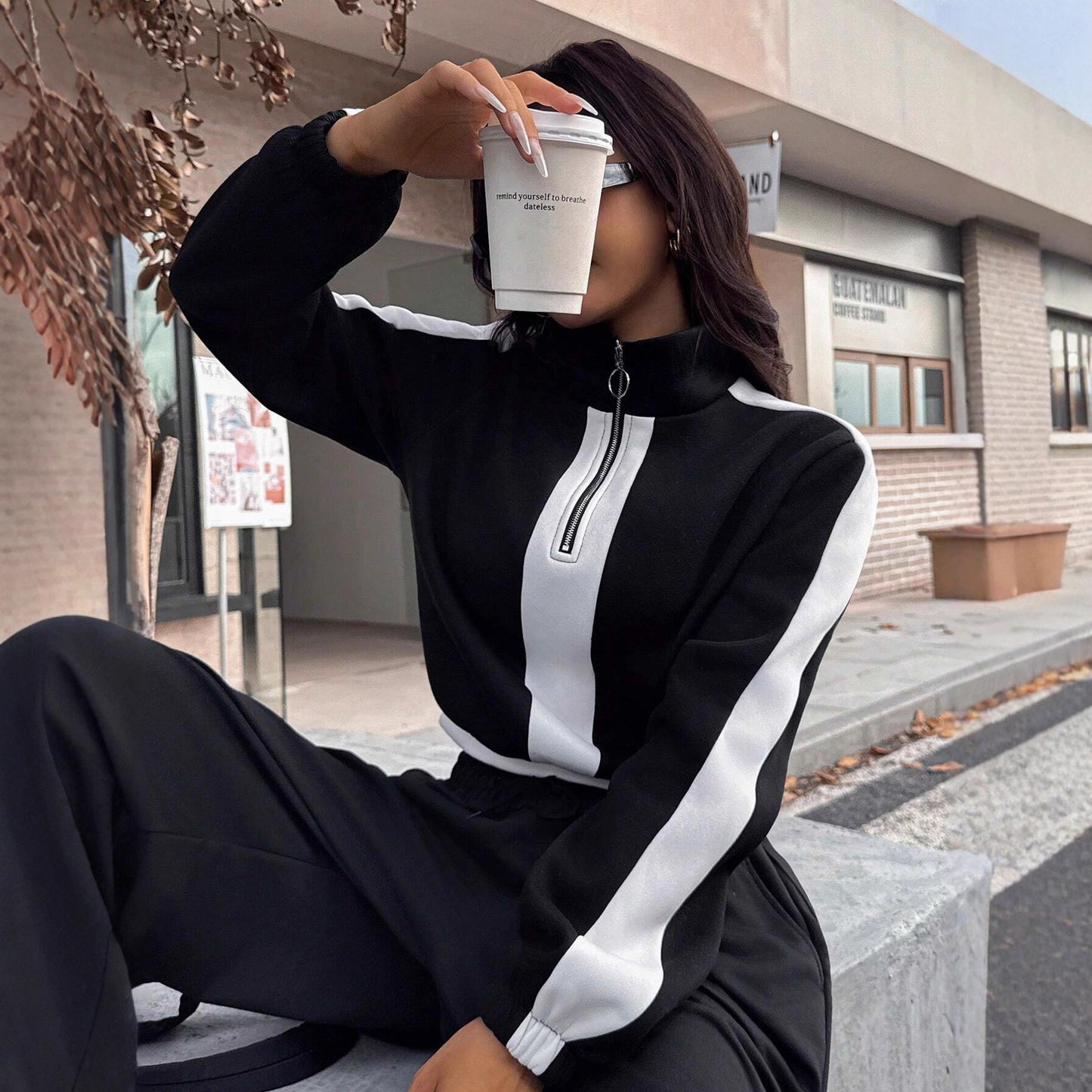 Ladies Short Sporty Hooded Sweatshirt and Casual Jogging Pants Set Chic and Style