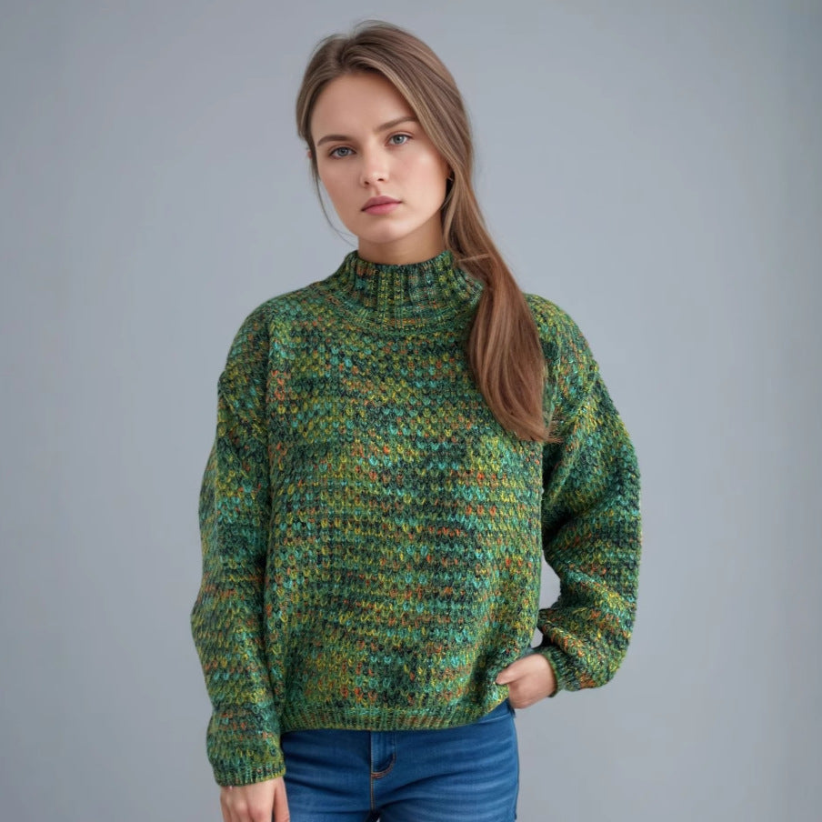 Pull de femme confortable à col roulé avec un design moderne en tricot ajouré Chic und Stil