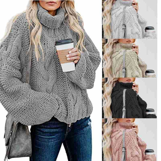 Pull-over à grosse maille pour femmes avec col montant et motif torsadé Chic und Stil