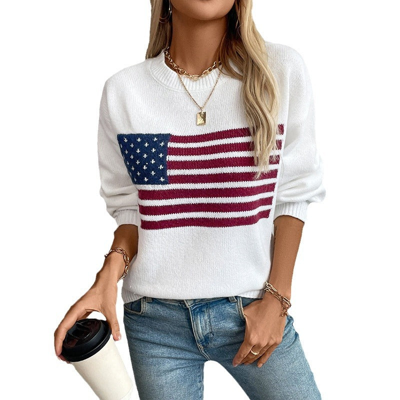 Pull en tricot pour femmes avec motif de drapeau et encolure ronde Chic und Stil