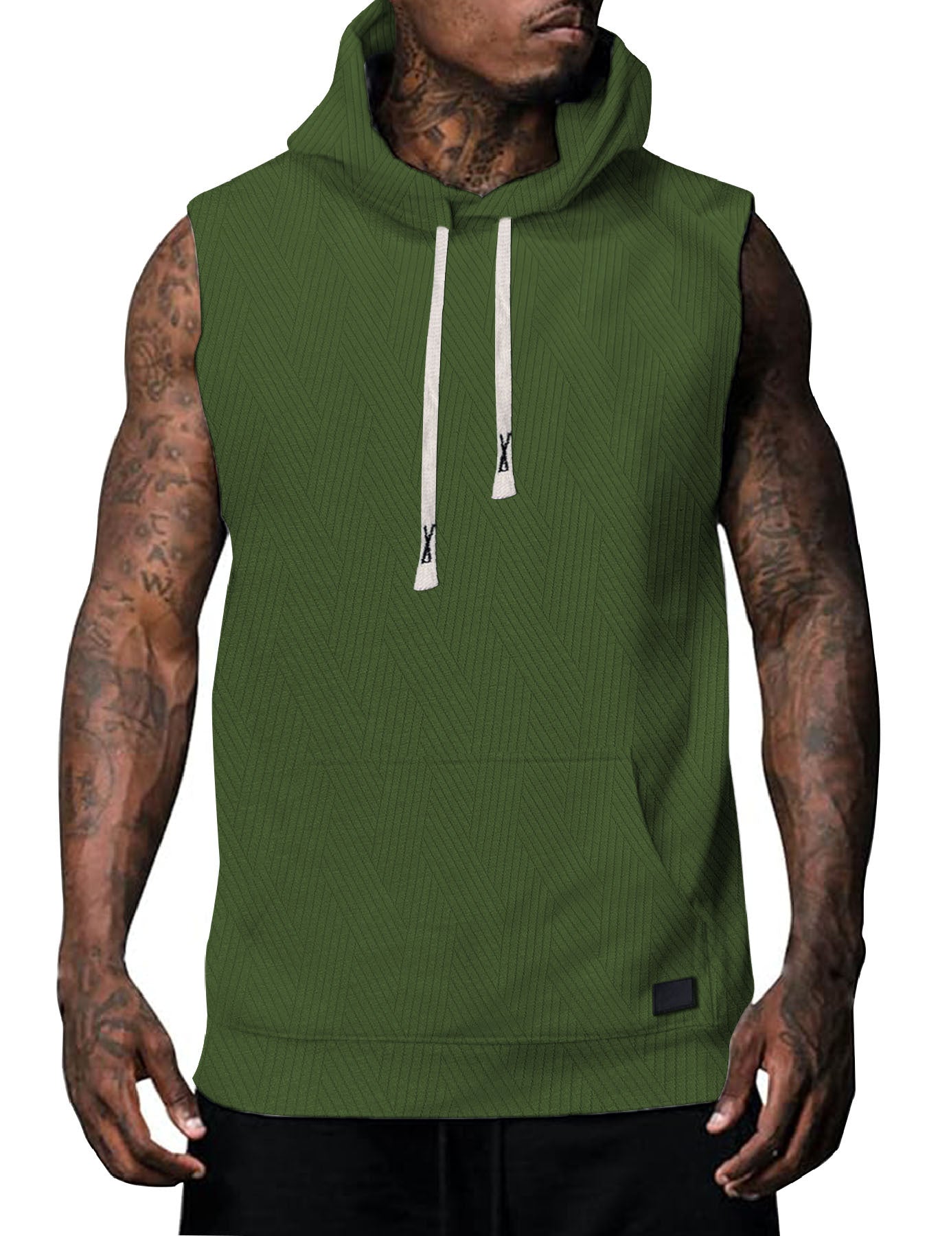 T-shirt à capuche sans manches pour hommes avec design texturé et poche kangourou pratique Chic und Stil
