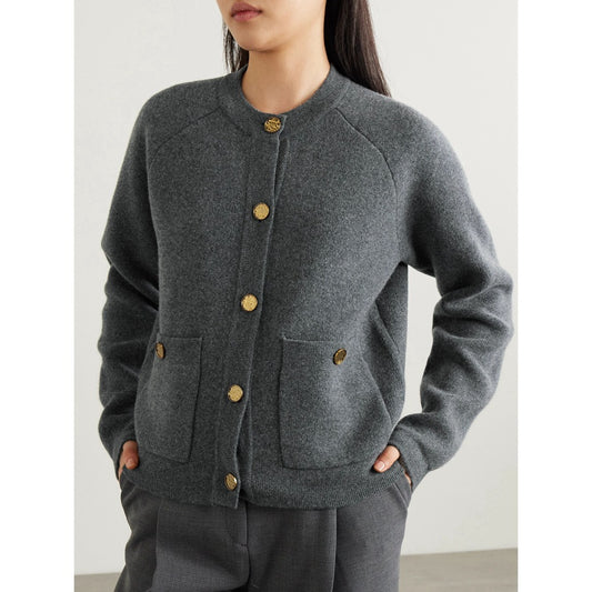 Dames élégant cardigan en tricot avec des boutons dorés et des poches pratiques Chic und Stil