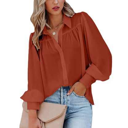 Blouse Boutonnée à Manches Bouffantes Élégante pour Femmes Chic und Stil