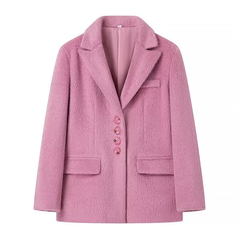 Blazer élégant pour femmes avec douce fourrure et détails décoratifs en boutons Chic und Stil