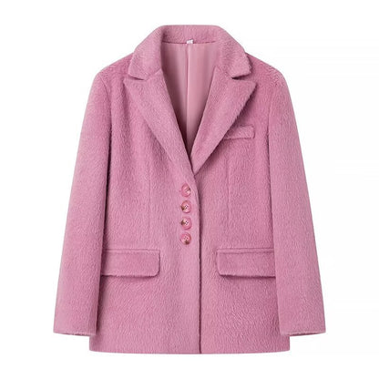 Blazer élégant pour femmes avec douce fourrure et détails décoratifs en boutons Chic und Stil