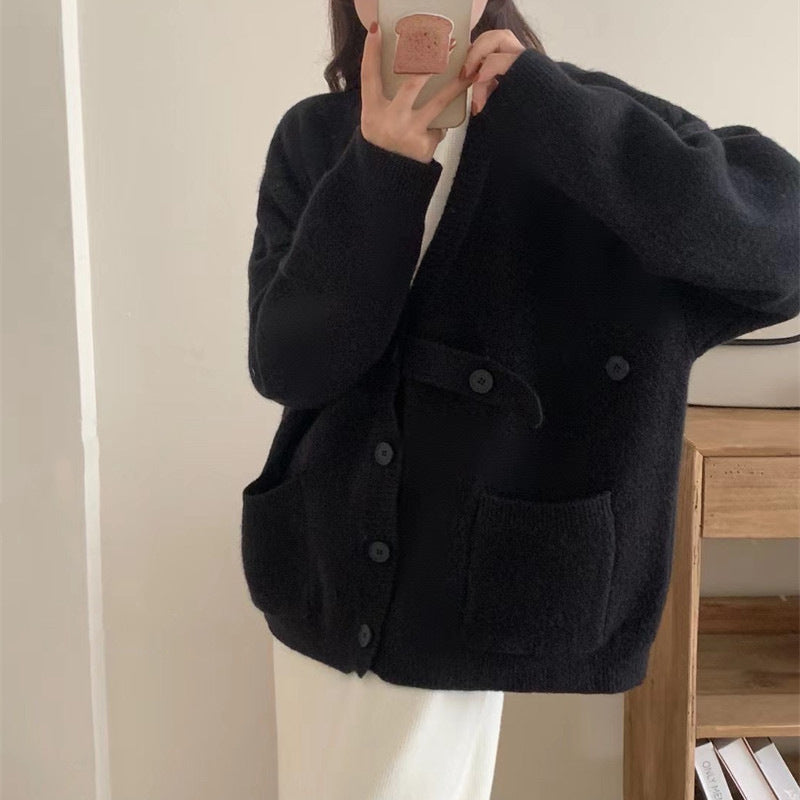 Cardigan oversized pour femmes avec grandes poches et détails de boutons Chic und Stil