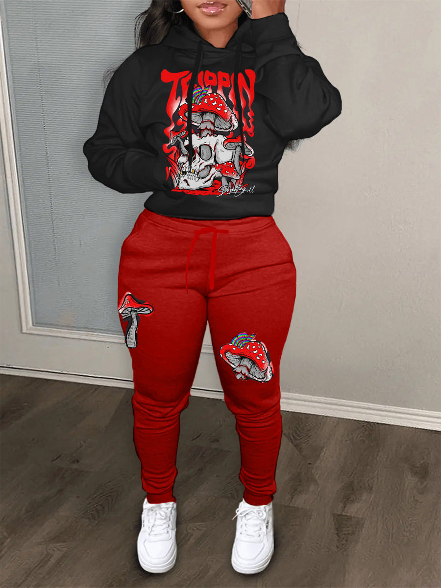 Women's hoodie and jogger pants set with a creative mushroom design Chic and Style