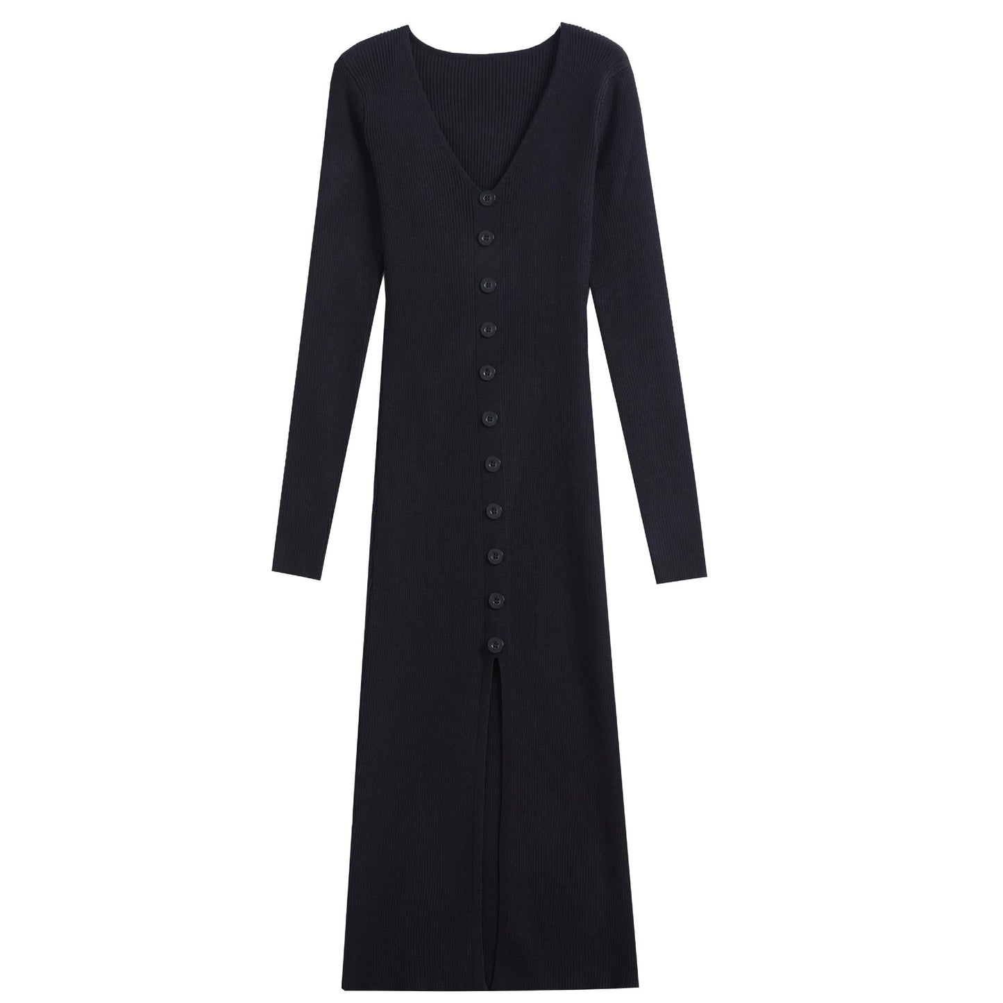 Dames Robe maxi à manches longues avec structure côtelée et détail de bouton Chic und Stil