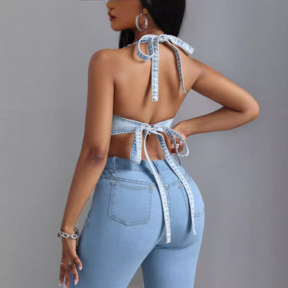 Dames cropped Denim-Top Chic und Stil