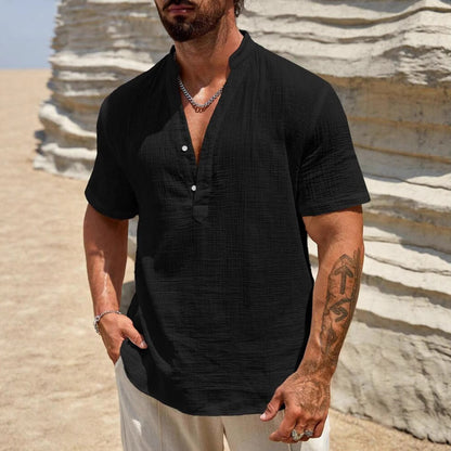 Chemise décontractée à manches longues pour hommes avec col montant et détail de bouton moderne Chic und Stil