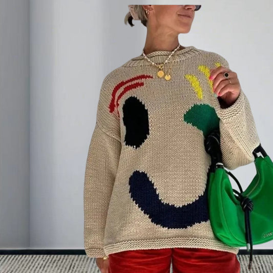 Pull en tricot pour femmes avec un motif smiley joyeux et une coupe décontractée Chic und Stil