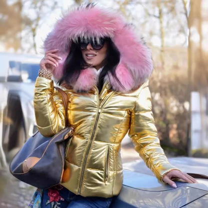 Ladies Fashion Quilted Jacket with Faux Fur Collar Chic and Style