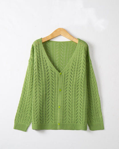 Cardigan tricot féminin avec motif ajouré aérien et décolleté en V Chic und Stil