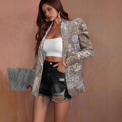 Blazer à carreaux pour femmes avec manches à volants et coupe moderne Chic und Stil