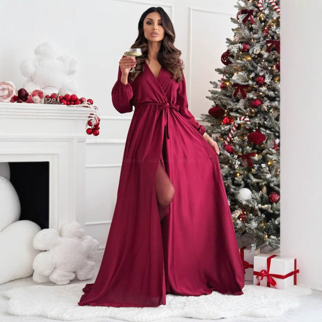 Robe maxi élégante à fente haute pour femmes avec détail enroulé Chic und Stil