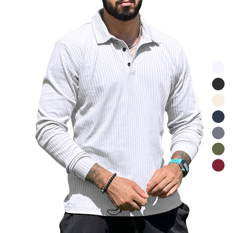 Long knit pullover for men with structured design and button placket Chic und Stil