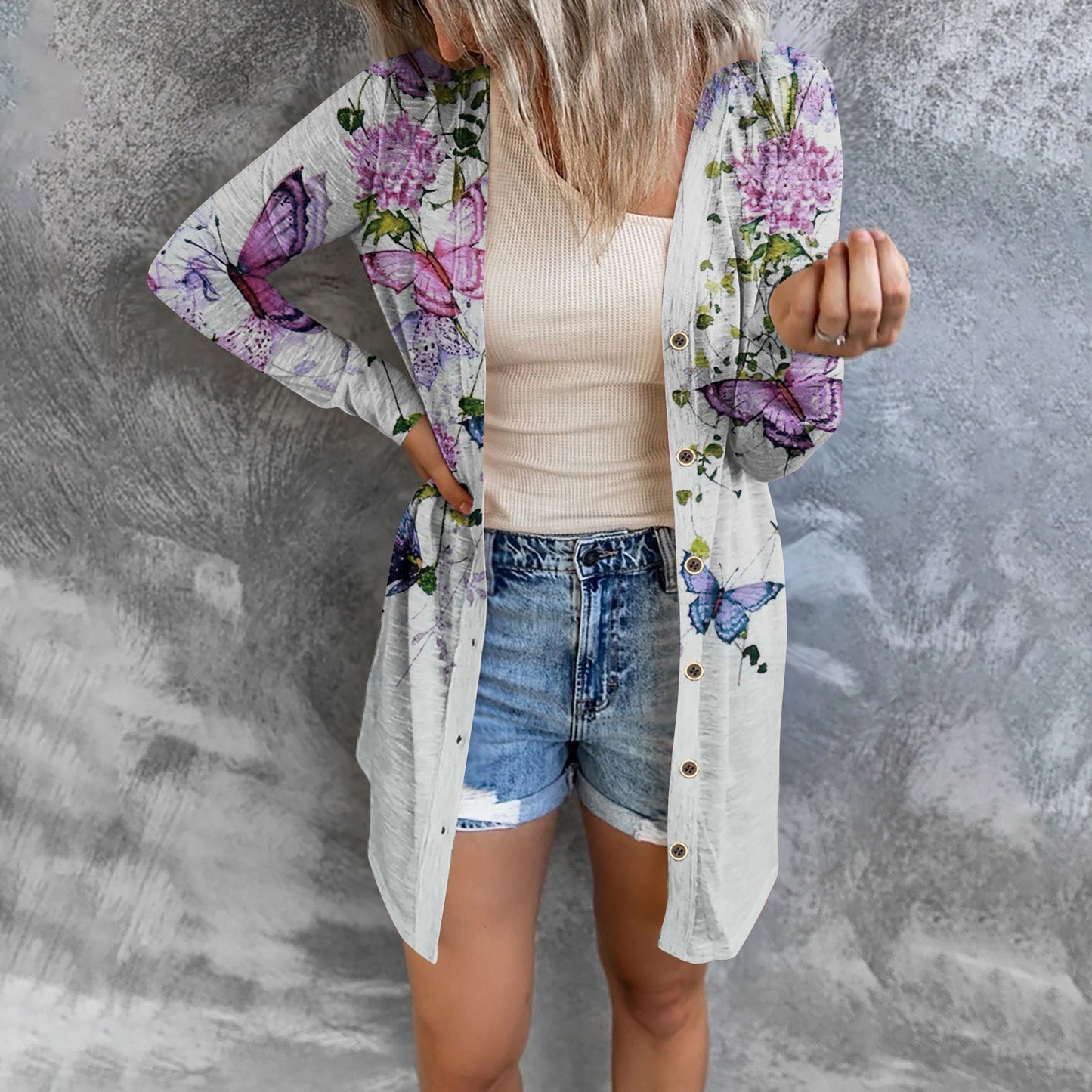 Chic and Style long blouse jacket for ladies with floral pattern