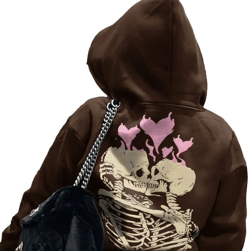 Dame Hoodie avec motif de squelette unique et graphique de cœur Chic und Stil