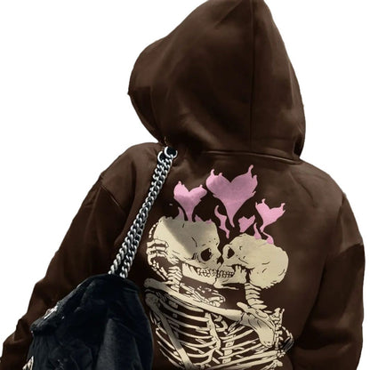 Dame Hoodie avec motif de squelette unique et graphique de cœur Chic und Stil