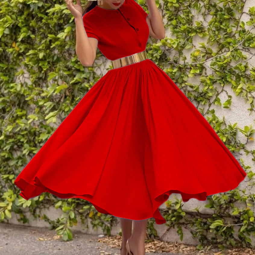 Dames Robe Maxi Élégante avec Boutonnage et Ceinture Glamour Chic und Stil