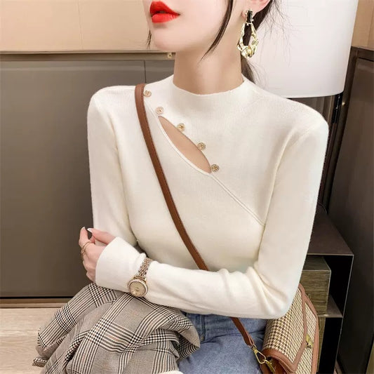 Pull élégant pour dames avec coupe asymétrique et détails de boutons Chic und Stil