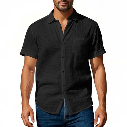 Chemise en lin à manches courtes pour hommes avec design structuré et poche poitrine pratique Chic und Stil