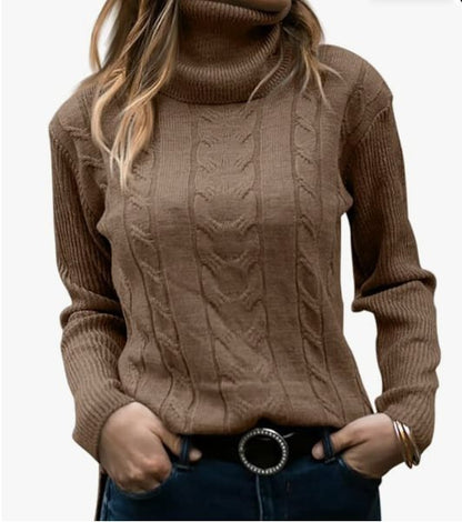 Pull en tricot pour femmes avec col montant et motif en relief à tresses Chic und Stil