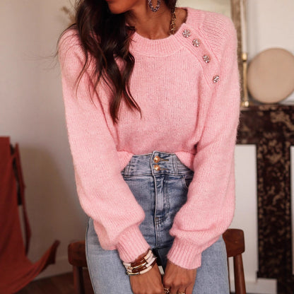 Dames élégant pull ample avec détails en strass Chic und Stil