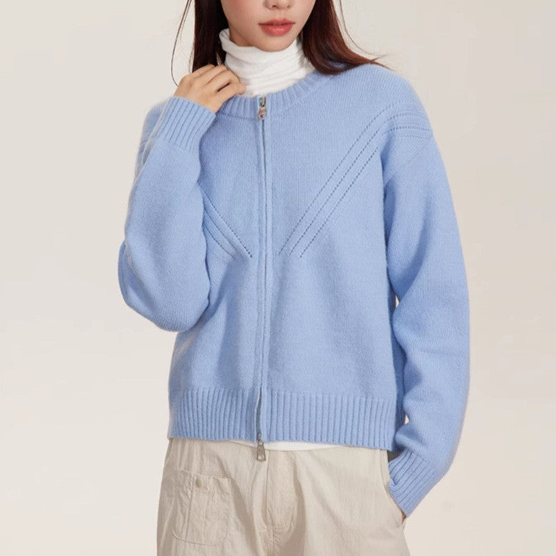 Dames gilet en tricot douillet avec fermeture éclair moderne et joli design structuré Chic und Stil