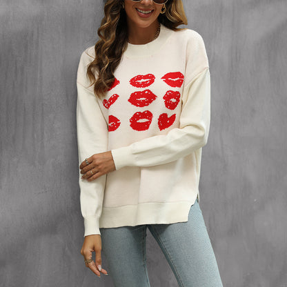 Pull femme avec motif de baiser et coupe décontractée Chic und Stil