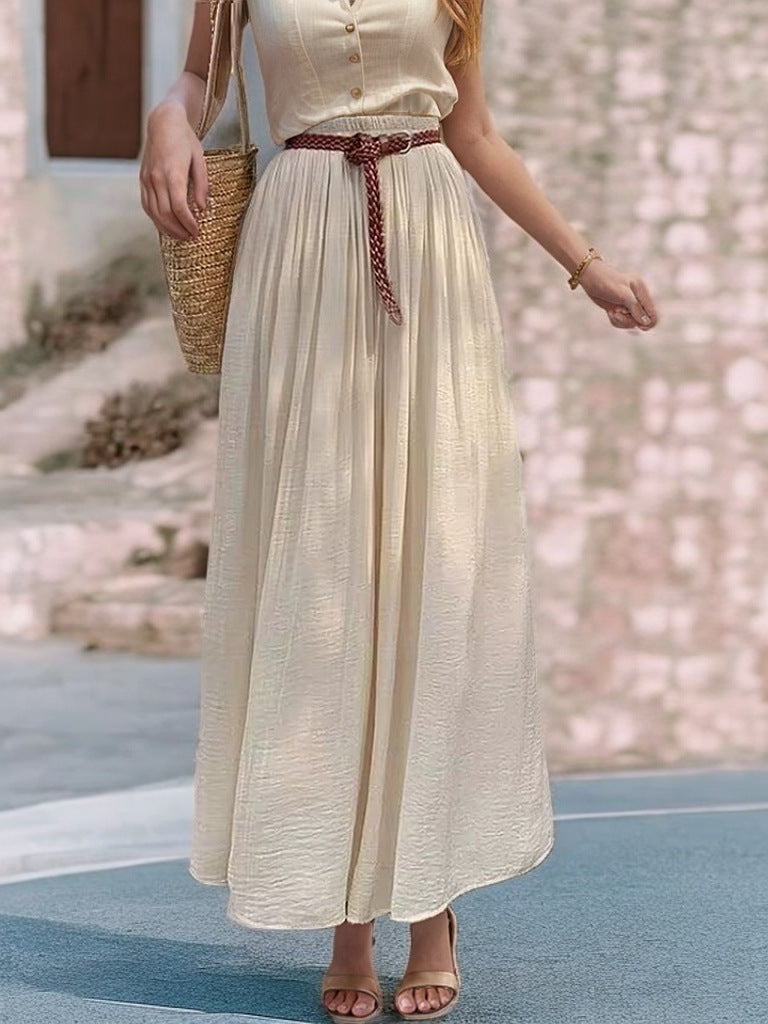 Robe Maxi longue pour femmes avec ceinture élastique et tissu fluide Chic und Stil