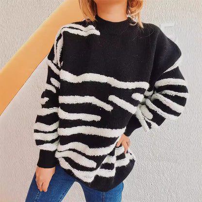 Pull en tricot décontracté pour femmes avec un motif moderne de rayures zébrées Chic und Stil