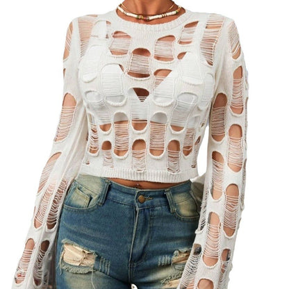 Dames Crop Top avec un design découpé unique et des manches longues Chic und Stil