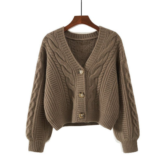 Dames pull-over en tricot douillet avec motif en torsade et fermeture à bouton Chic und Stil