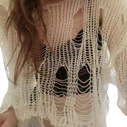 Dames Haut de crop tendance avec structure tricot aérienne et mailles ouvertes Chic und Stil