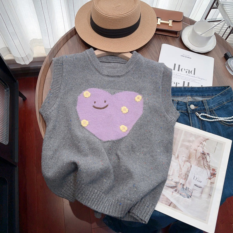 Dames gans mignonne gilet en tricot avec motif en cœur et sans manches Chic und Stil