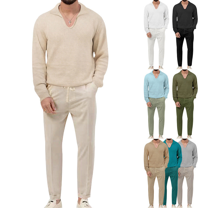 Comfortable pullover for men with V-neck and elegant pants combination Chic and Style