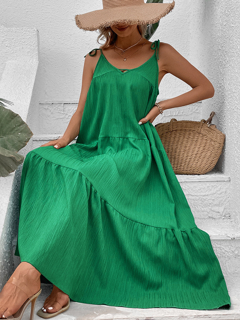 Femme Robe Maxi Drapée avec Bretelles Spaghetti Réglables Chic und Stil