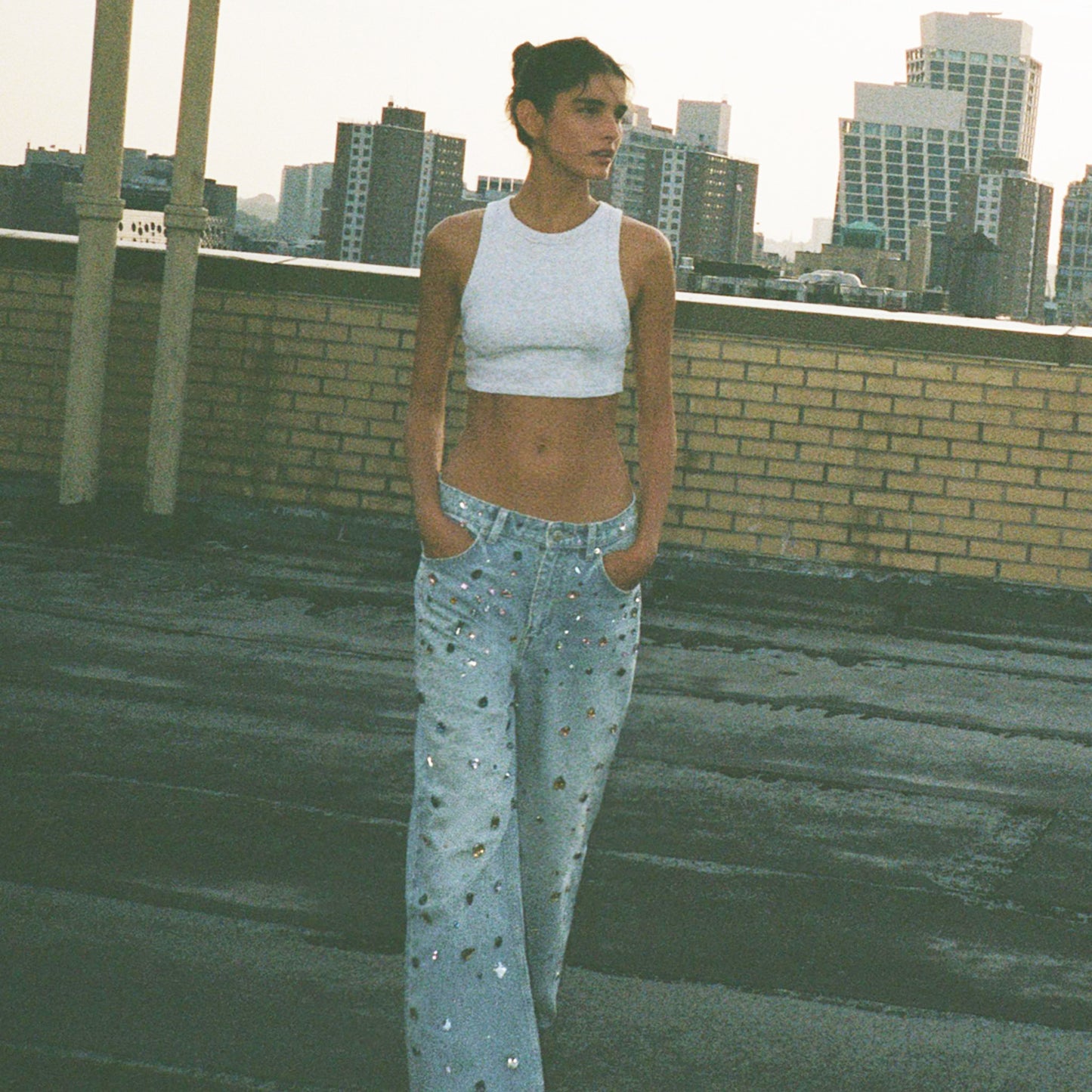 Dames Jeans élégantes avec des applications créatives Chic und Stil