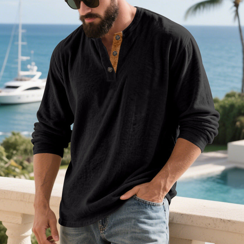 Chemise Henley à manches longues pour hommes avec matériau texturé et détails de boutons tendance Chic und Stil