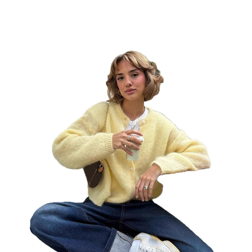 Dames cardigan en tricot doux avec de grandes manches bouffantes Chic und Stil