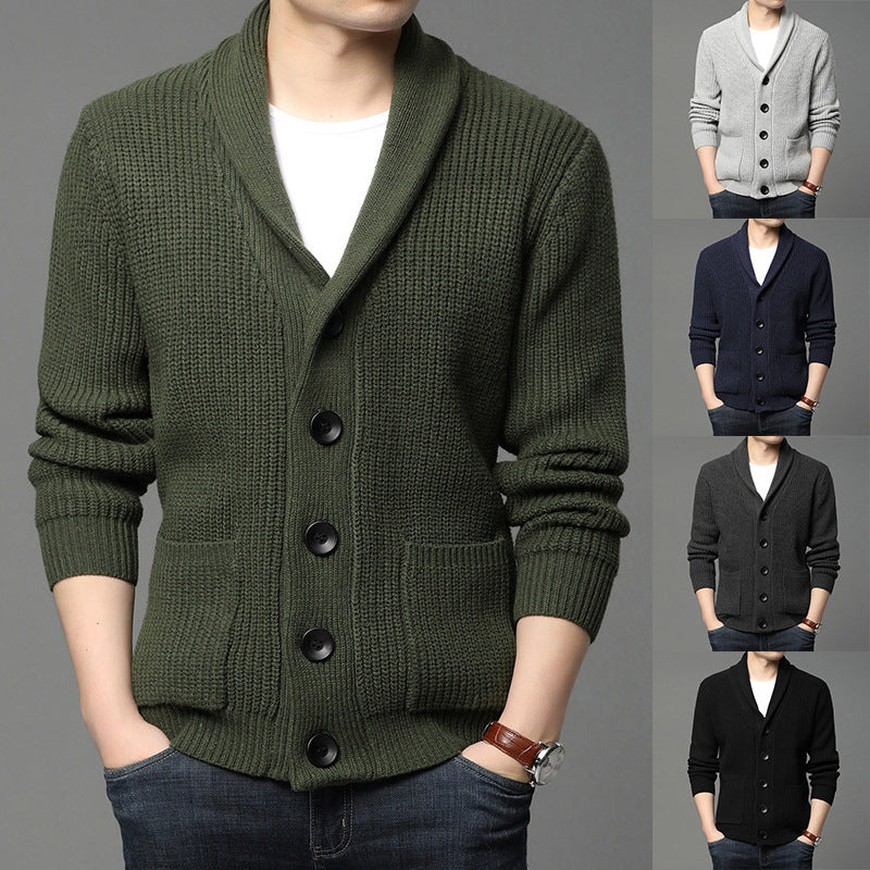 Knitted jacket for men with shawl collar and practical pockets Chic and Style