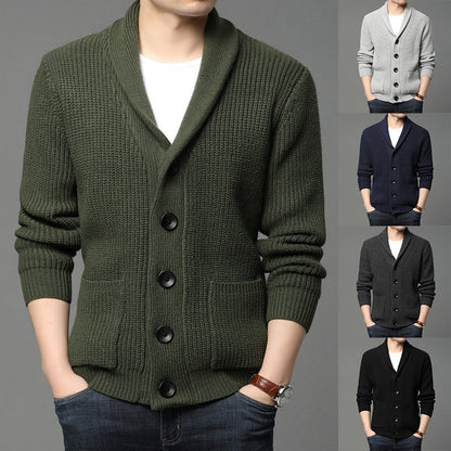 Knitted jacket for men with shawl collar and practical pockets Chic and Style