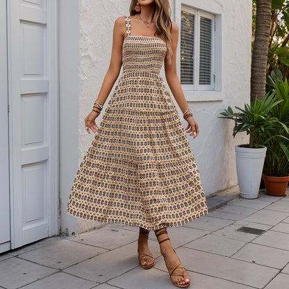Robe Midi à volants inspirée du bohemian pour femme avec bretelles spaghetti réglables Chic und Stil