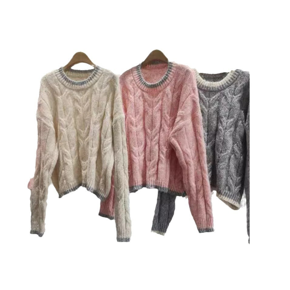 Dames grosse tricot pull avec motif en torsades et encolure ronde Chic und Stil