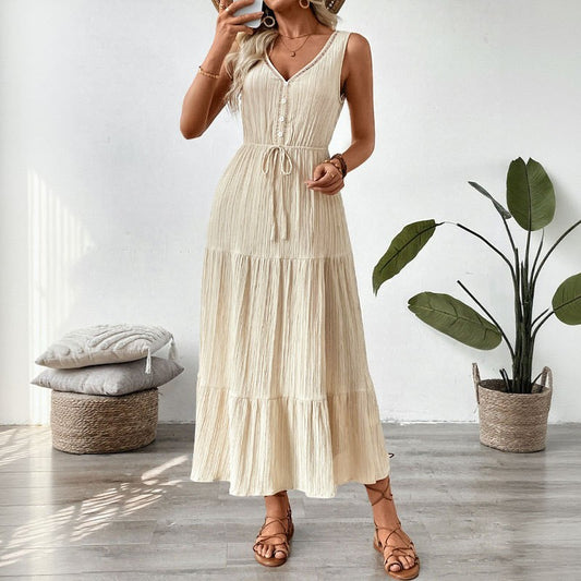 Femme Ceinture à nouer réglable Robe maxi à étages Chic und Stil
