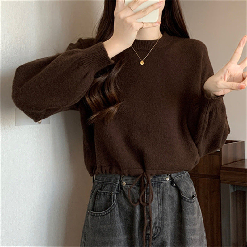 Pull décontracté pour femmes avec cordon de serrage et manches volumineuses Chic und Stil