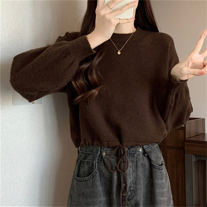Pull décontracté pour femmes avec cordon de serrage et manches volumineuses Chic und Stil