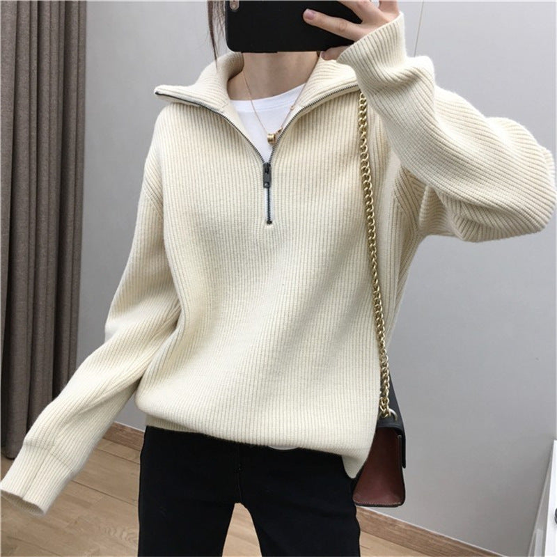 Pull en tricot pour femme avec col haut et demi-zip Chic und Stil