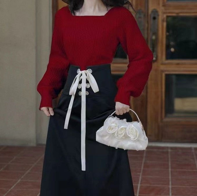 Pull femme en grosse maille avec des détails de tresse modernes et un col carré Chic und Stil